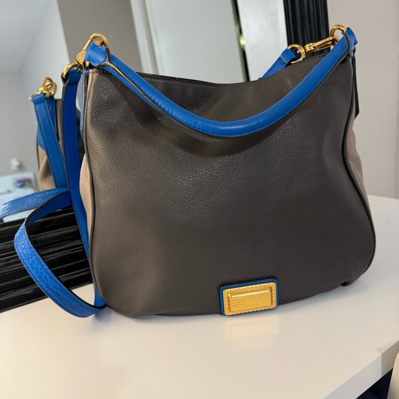Marc by Marc Jacobs women’s crossbody leather hobo bag purse blue gray gold - Picture 14 of 15